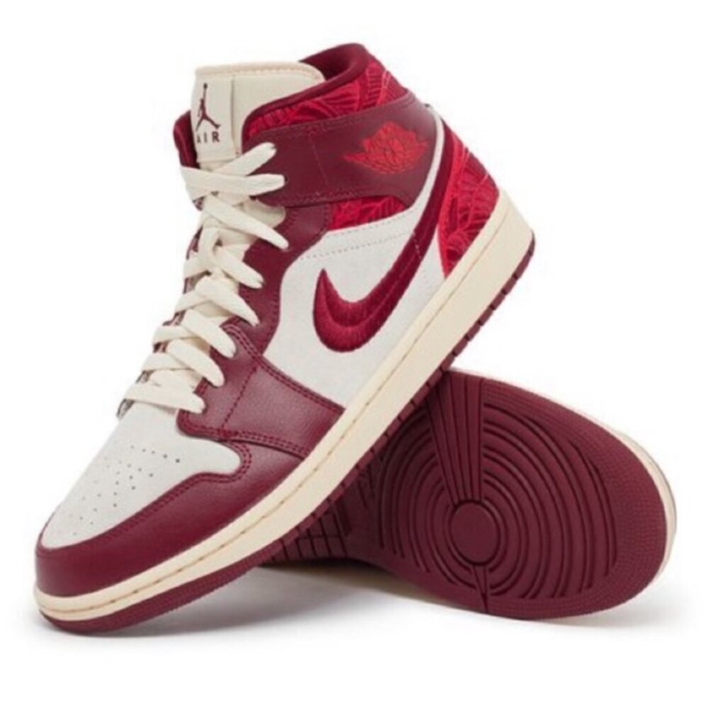 NIKE Air Jordan 1 Mid SE Tiki Leaf Team Red/University Red Sail Sneakers US 5.5